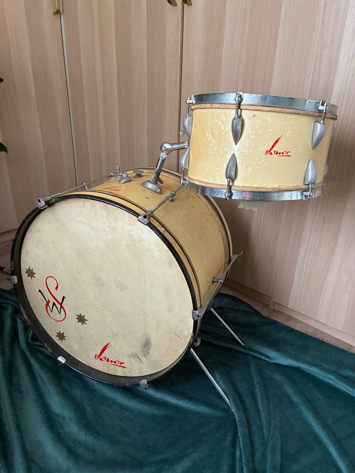 Vintage Sonor drumset, Bassdrum en Tom uit ca. 1953, Muziek en Instrumenten, Ophalen, Gebruikt, Sonor