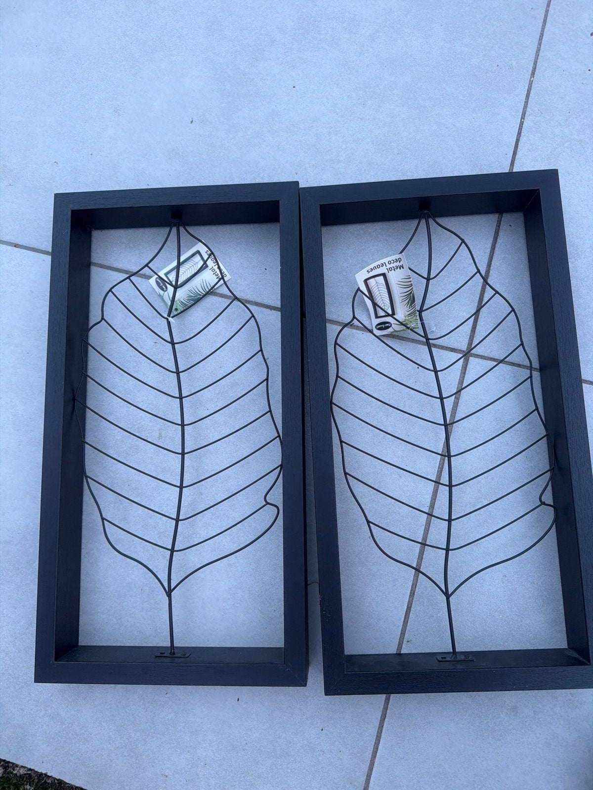 Set van 2 metalen bladeren in zwarte lijst - wanddecoratie, Huis en Inrichting, Woonaccessoires | Wanddecoraties, Ophalen, Metaal