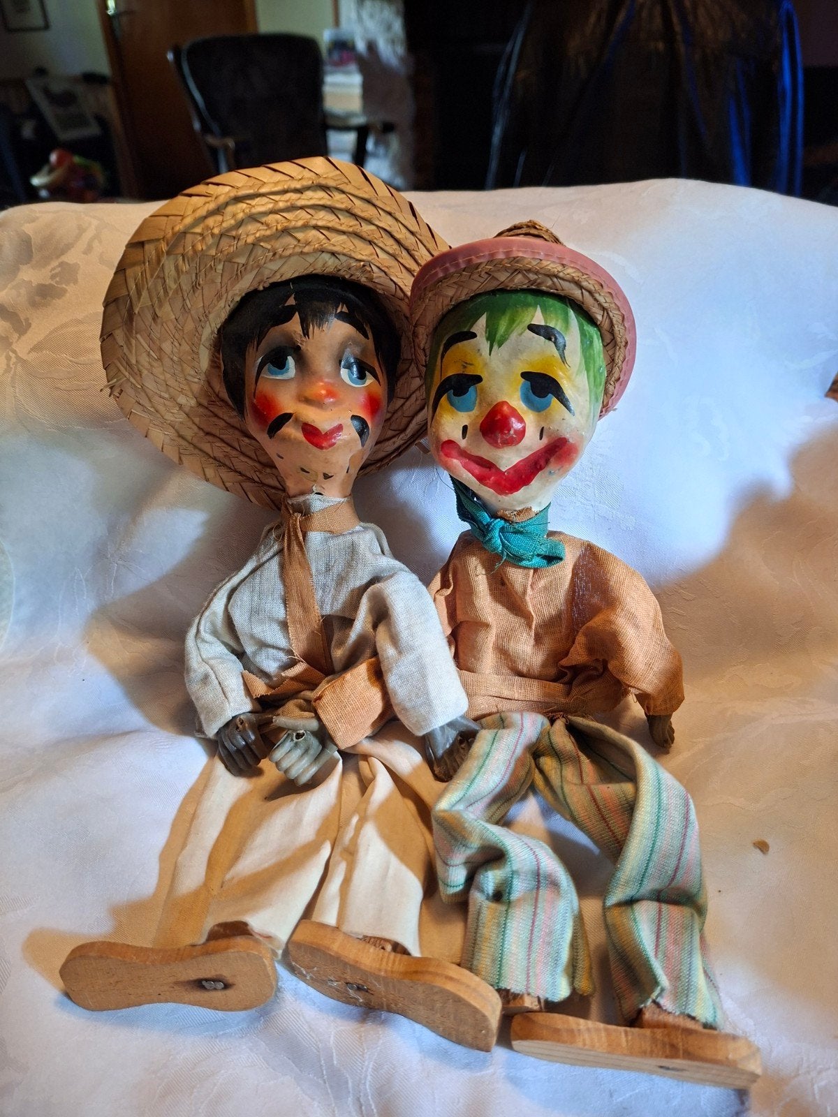 2 mexicaanse popjes 35 cm,van hout gemaakt, Verzamelen, Verzenden, Gebruikt, Pop