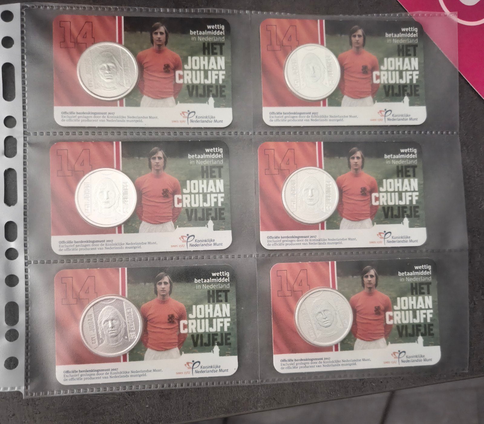 Johan Cruijff Vijfje - Complete Set (6 munten), Ophalen of Verzenden, Koningin Beatrix, Overige waardes, Setje