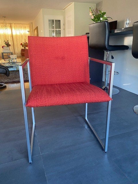 6 stuks, design Arco eetkamerstoel - Rood met metalen frame, Ophalen, Gebruikt, Stof, Rood