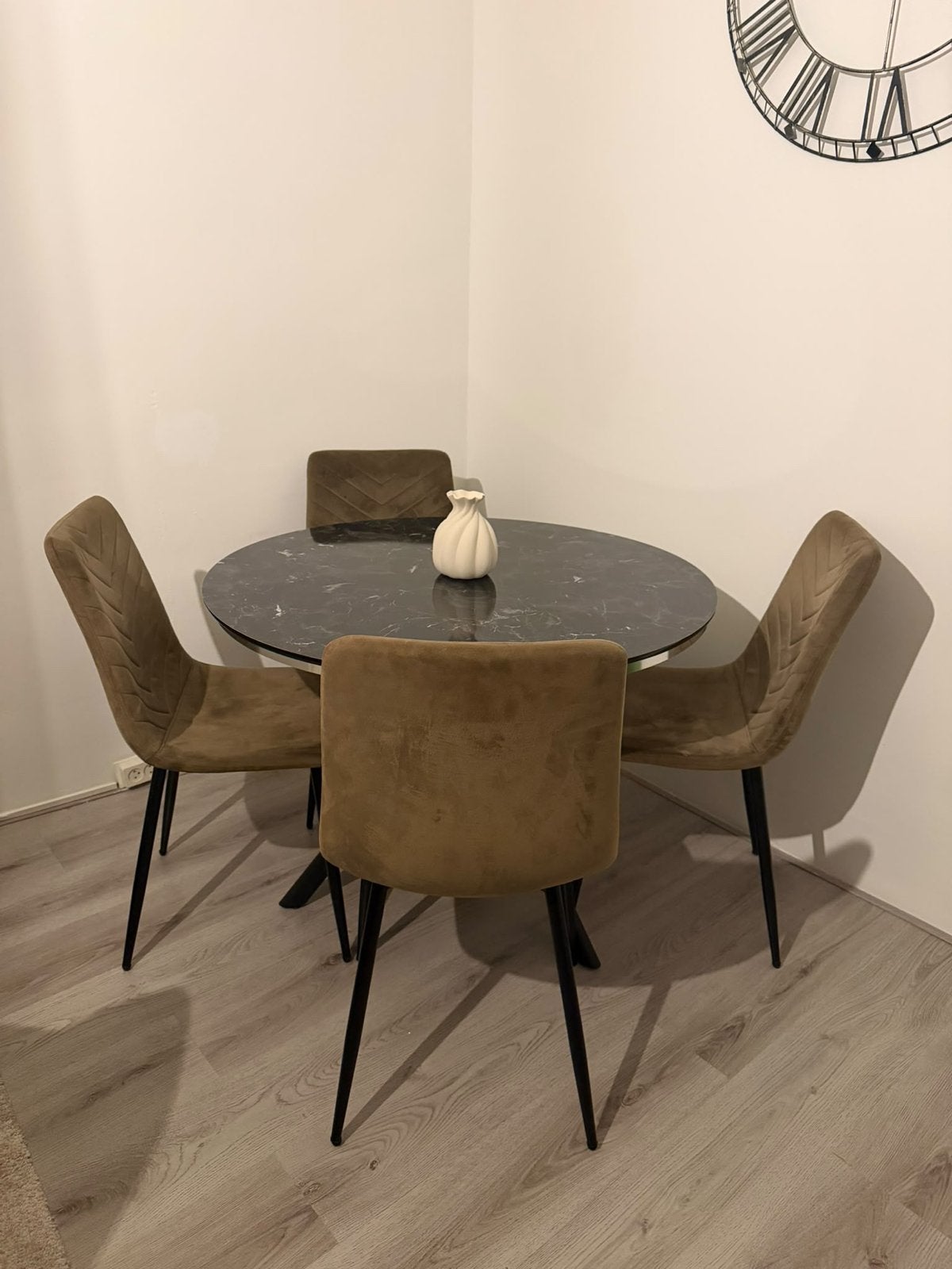 Ronde eettafel 105 cm met marmerlook blad, Overige materialen, 100 tot 150 cm, Rond, Ophalen of Verzenden