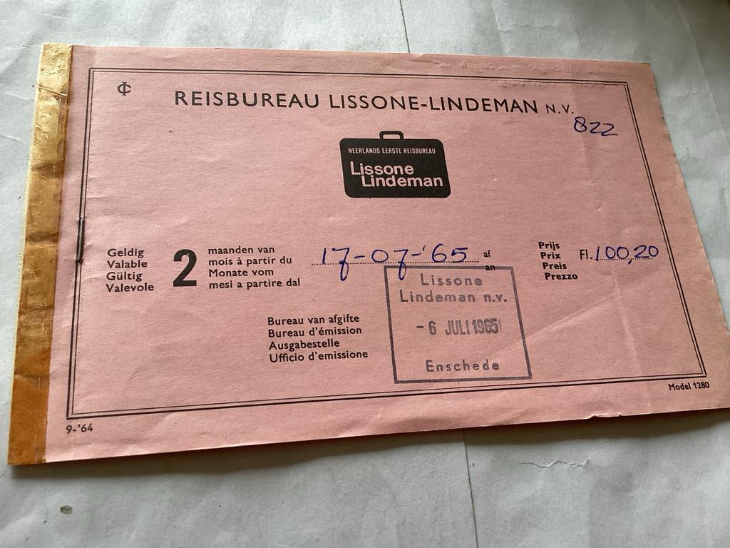 Oud treinkaartje Lissone-Lindeman 1965
