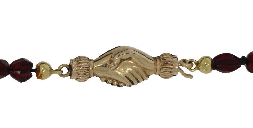 Granaat antieke ketting 14k slot schuif pampel hanger dames, Verzenden, Goud, Ketting, Met edelsteen