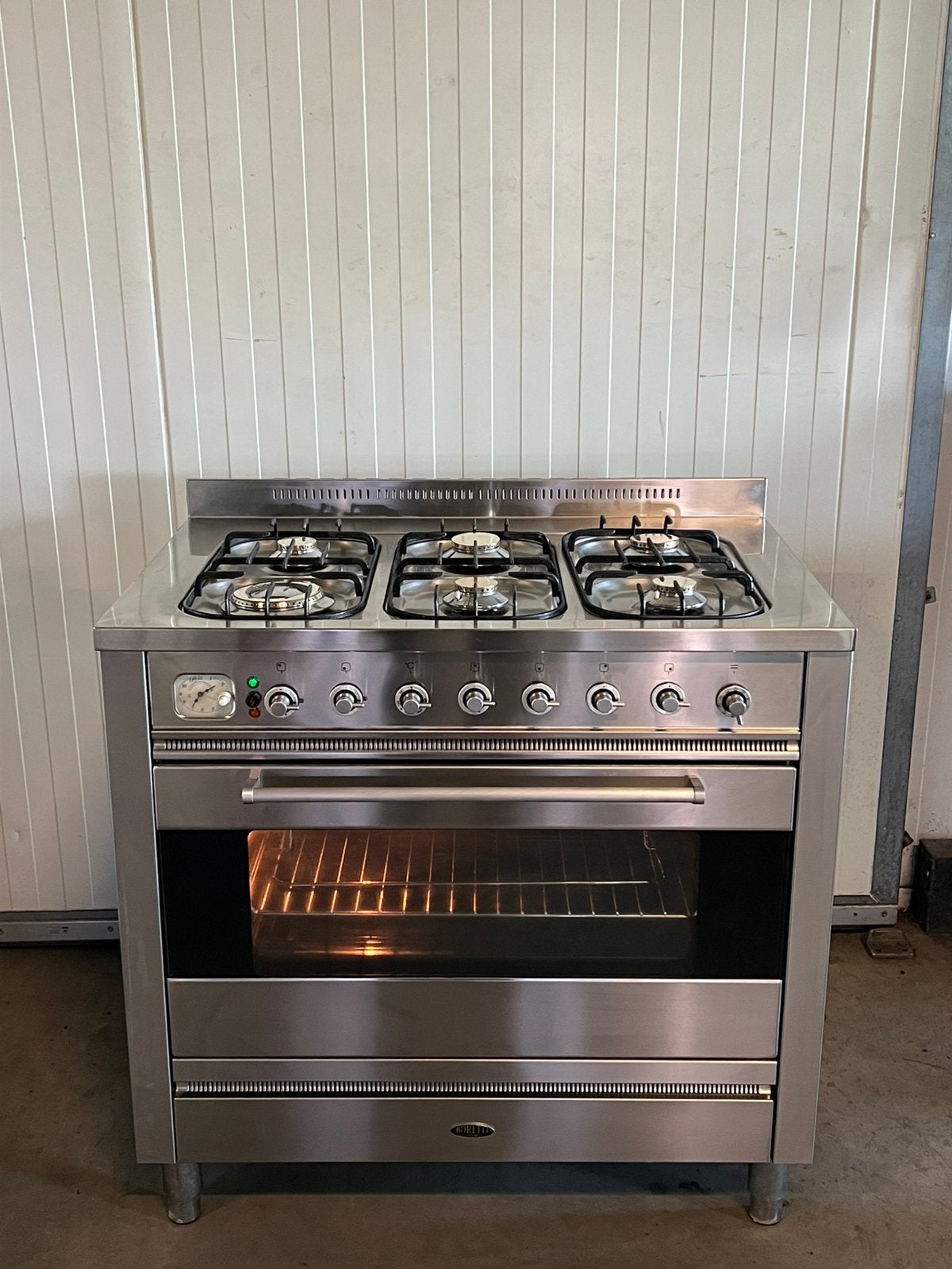 Luxe Boretti fornuis RVS 6 pits - 90cm, 60 cm of meer, Ophalen of Verzenden, Zo goed als nieuw, Gas