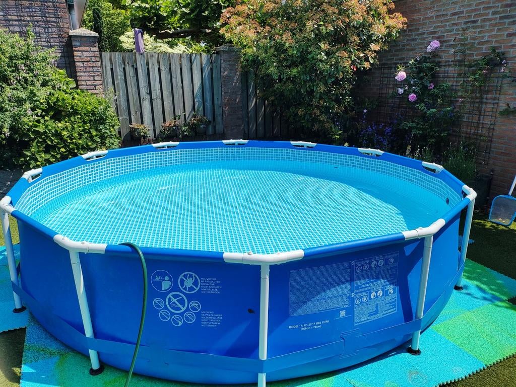 Rond zwembad (366cm) met pomp, trap, schepnet en afdekhoes, Ophalen, Gebruikt, 80 tot 120 cm, Rond