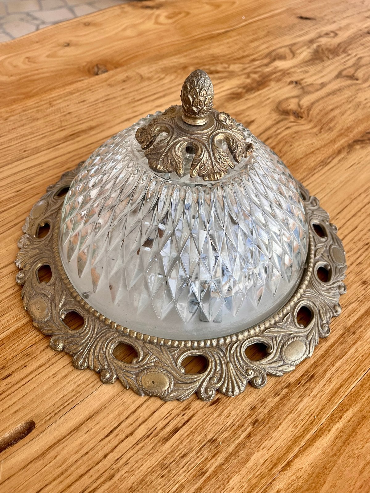 Vintage Antieke Plafondlamp 31cm met Kristallen Kap, Ophalen of Verzenden