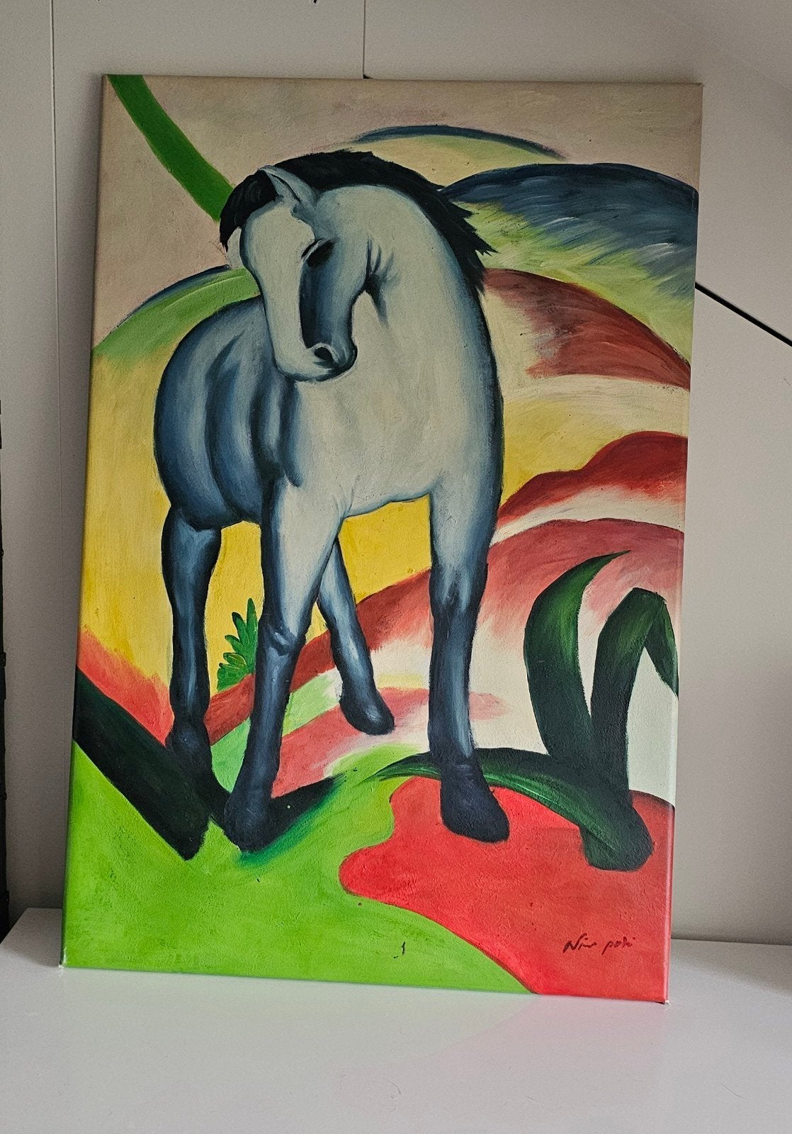 Olieverf reproductie van Franz Marc -  90x60cm, Ophalen of Verzenden