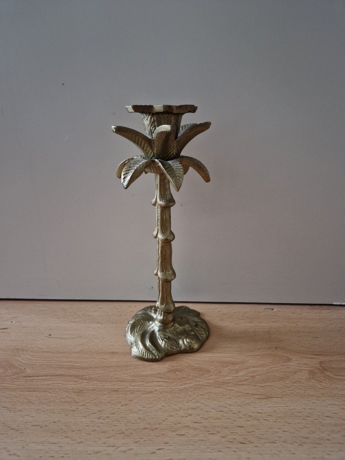kandelaar messing goud palmboom brass, Ophalen of Verzenden, Goud, Kandelaar