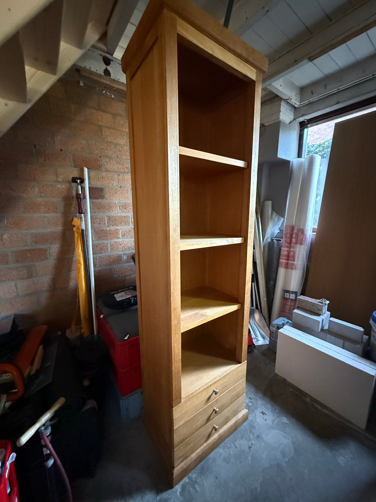 Houten Boekenkast met Lades - teakhout, Huis en Inrichting, Ophalen, Minder dan 50 cm, Gebruikt, 200 cm of meer