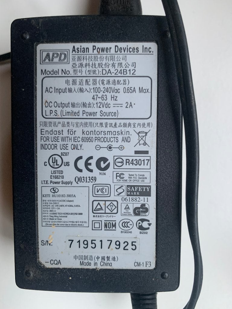 Originele APD AC-adapter 12 Volt 24 Watt, Ophalen of Verzenden, Gebruikt, APD
