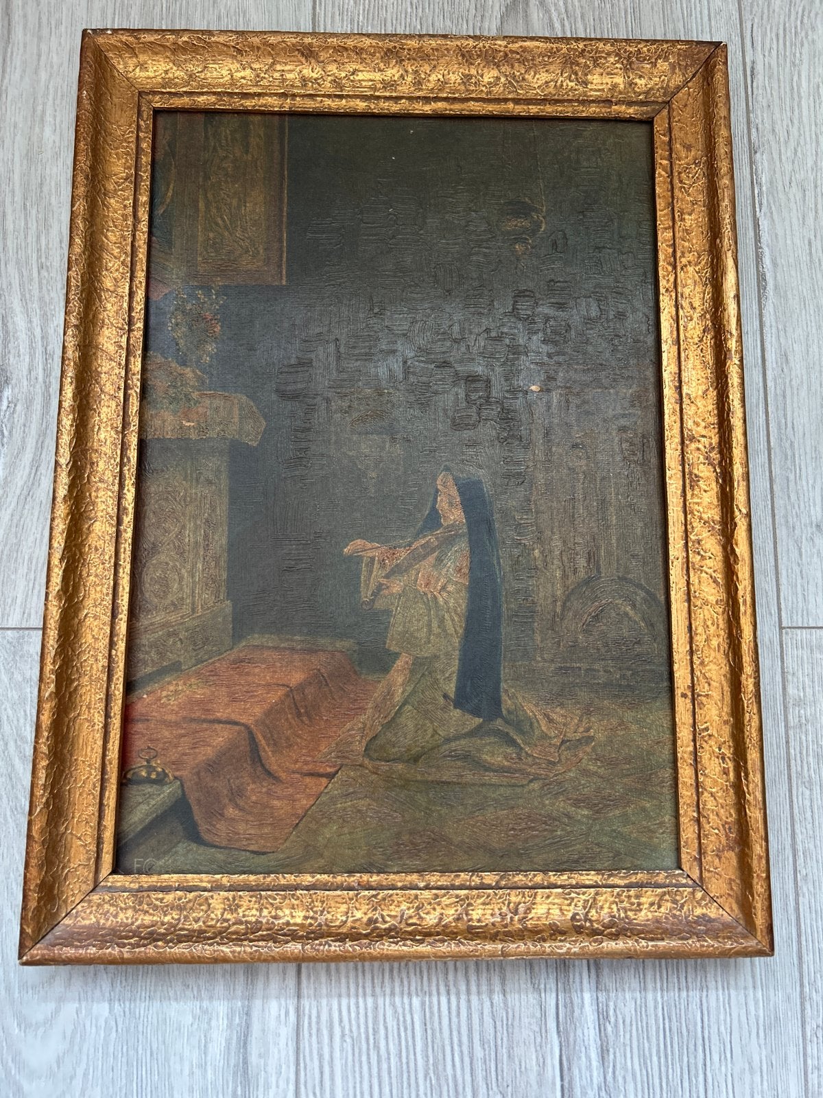 Antiek schilderij: 'Office an mois de Mai' door H. Kaulbach, Ophalen of Verzenden
