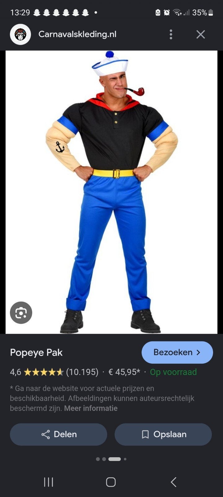 Popeye Kostuum Maat XL, Carnaval, Maat 56/58 (XL), Ophalen of Verzenden, Zo goed als nieuw