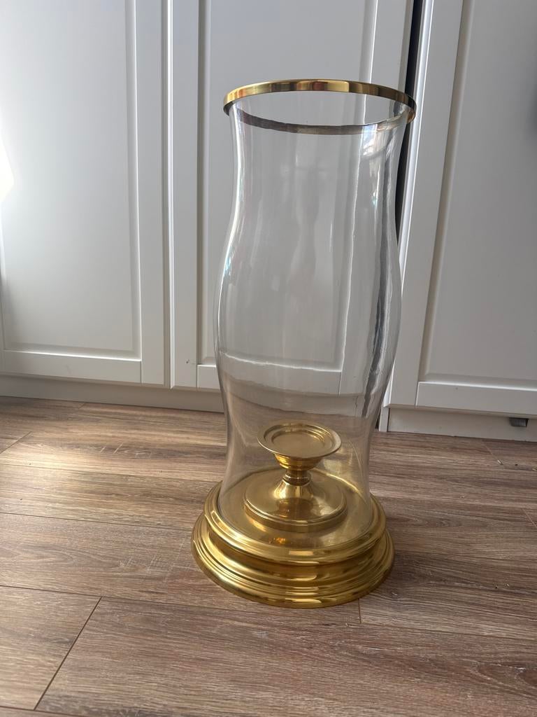 Groot Windlicht met Gouden Voet - 61 cm Hoog, Ophalen, Gebruikt, Overige kleuren, 50 tot 75 cm