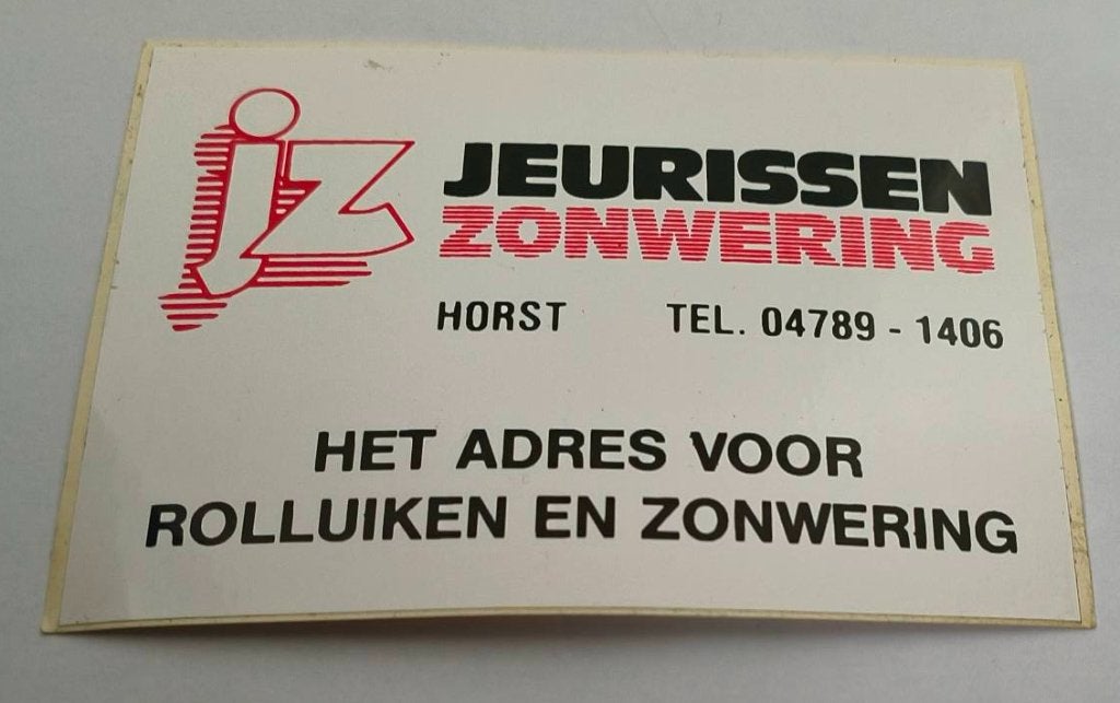 Sticker Jeurissen zonwering Horst, Verzamelen, Ophalen of Verzenden, Zo goed als nieuw, Bedrijf of Vereniging