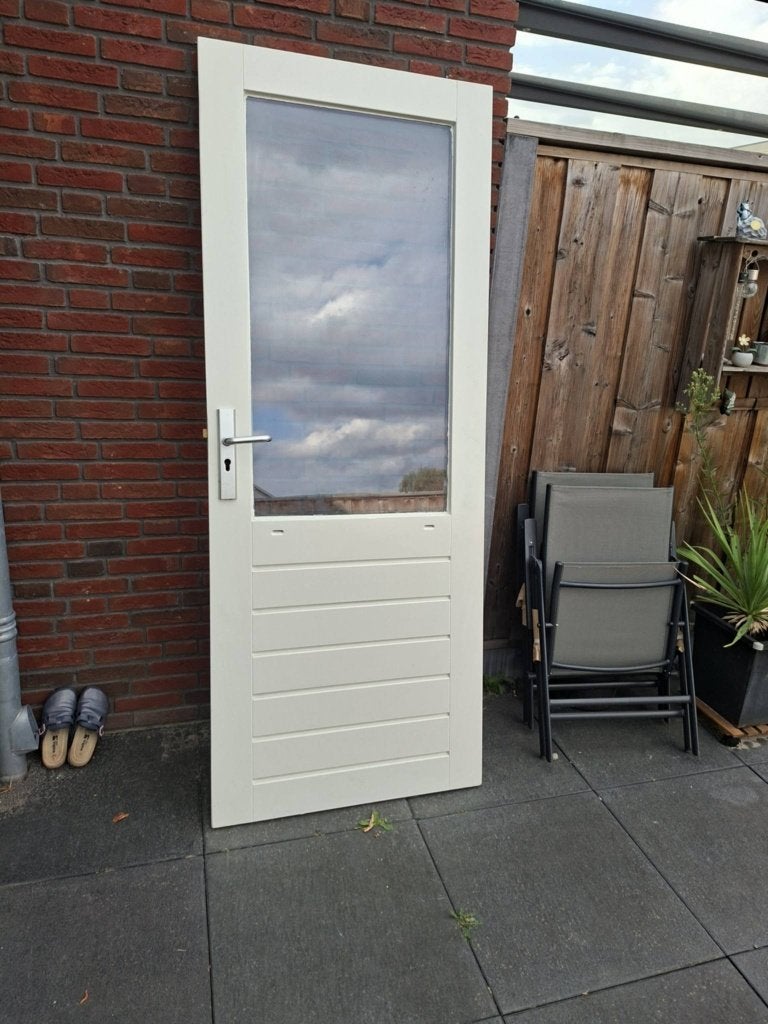 hardhouten deur met dubbelglas  83,0 x211,5, Gebruikt, 80 tot 100 cm, Ophalen of Verzenden, Buitendeur