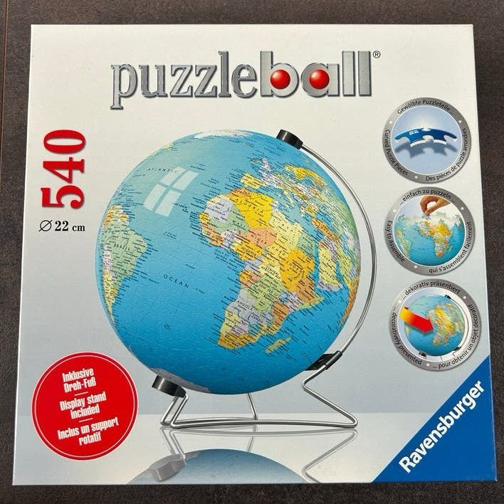 Ravensburger Puzzleball Wereldbol 540 stukjes - 22cm, Ophalen, 500 t/m 1500 stukjes, Zo goed als nieuw, Rubik's of 3D-puzzel