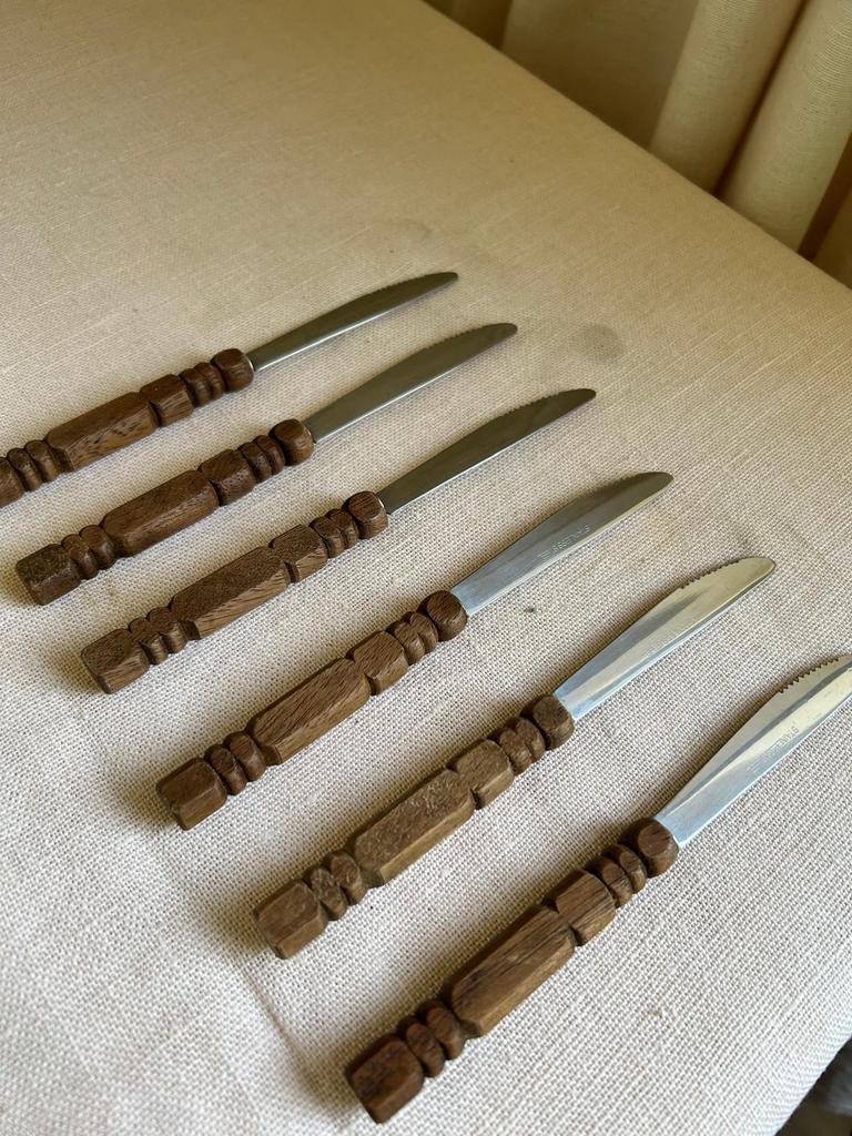 Vintage mesjes / messenset rvs, houten handgreep, Ophalen of Verzenden, Gebruikt, Rvs of Chroom