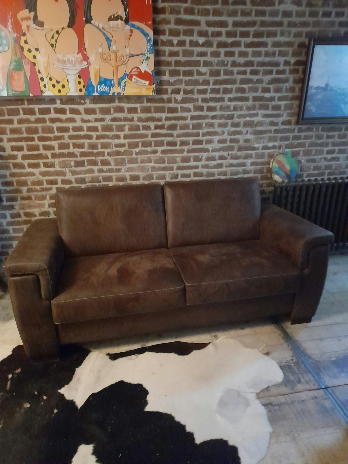 Lederlook stoere bank, Ophalen, Gebruikt, Overige materialen, Stoer industrieel