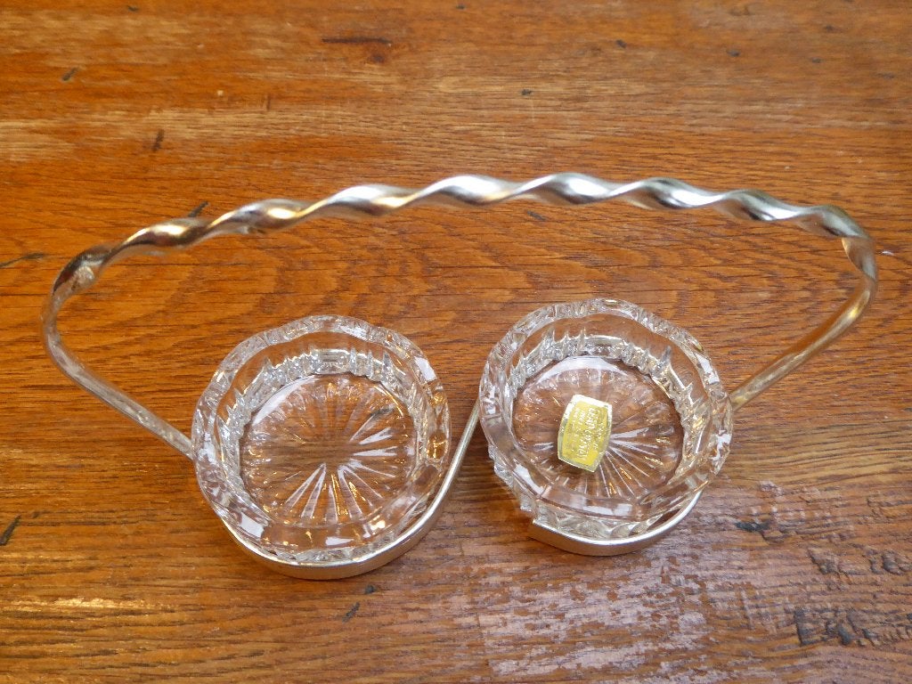 Vintage peper en zout setje, kristal en metaal (1), Antiek en Kunst, Ophalen of Verzenden