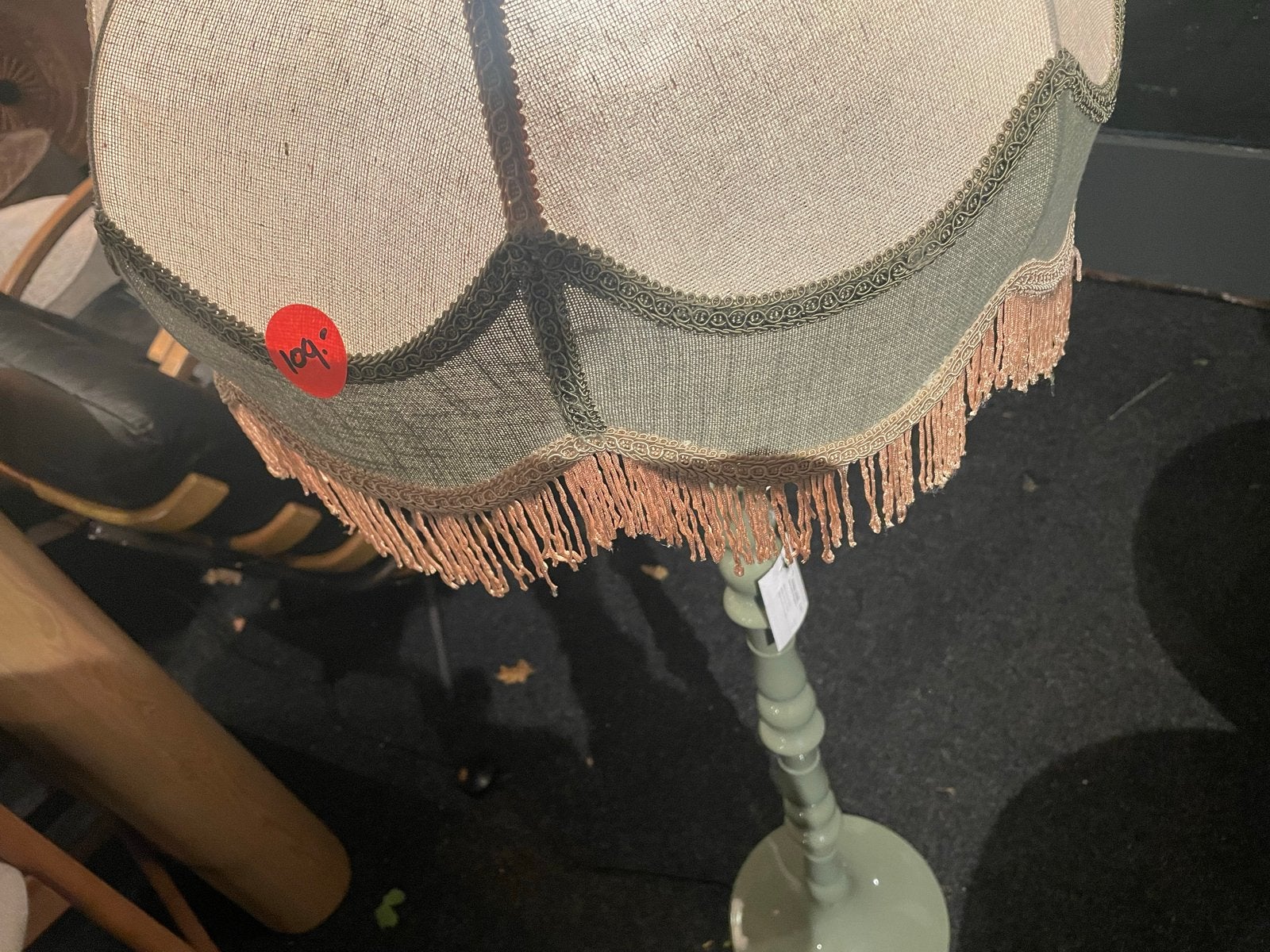 Retro Vintage Staande Lamp - Zacht Groen Fringaloo 150cm, Ophalen, Vintage, Nieuw, E27 (groot)