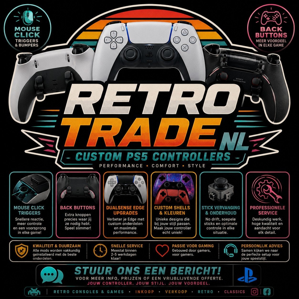 CUSTOM PS5 CONTROLLERS – DOOR RETROTRADENL, Ophalen of Verzenden, Nieuw, Playstation 5