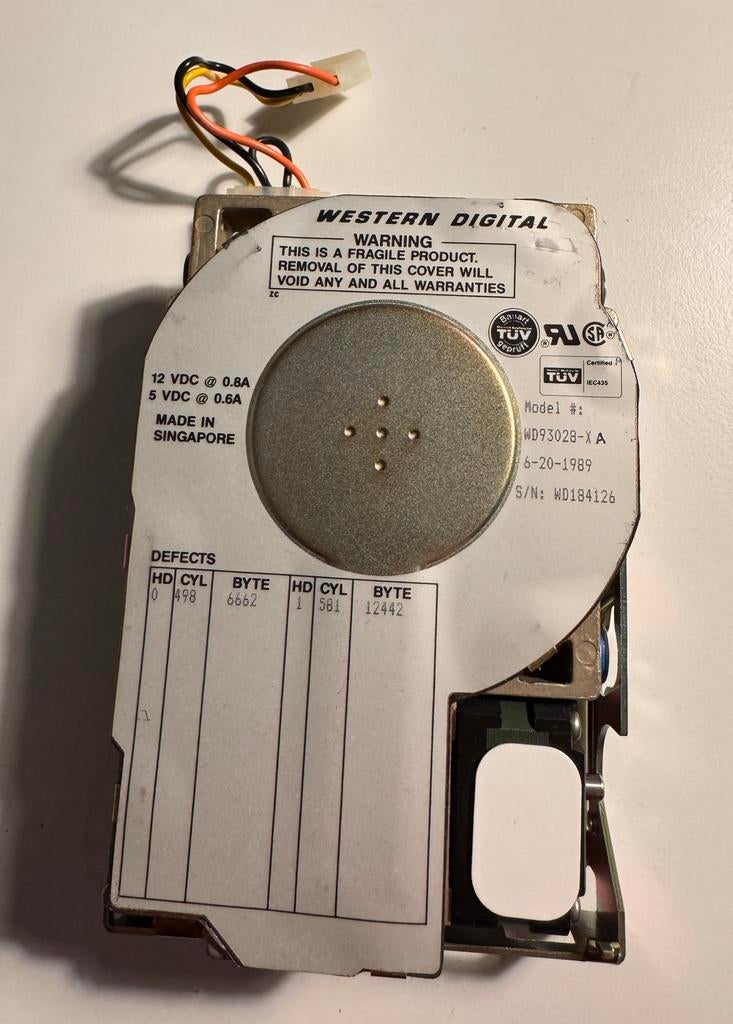Western Digital XT harddisk 20MB uit Amiga A590 DEFECT, Intern, Gebruikt, HDD, Ophalen of Verzenden