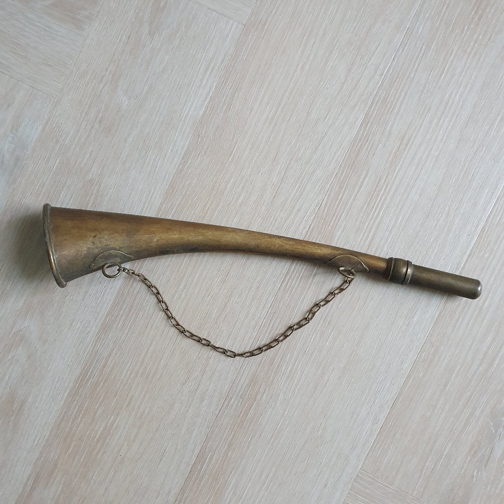 Authentieke oude koperen jachthoorn, Verzenden, Koper