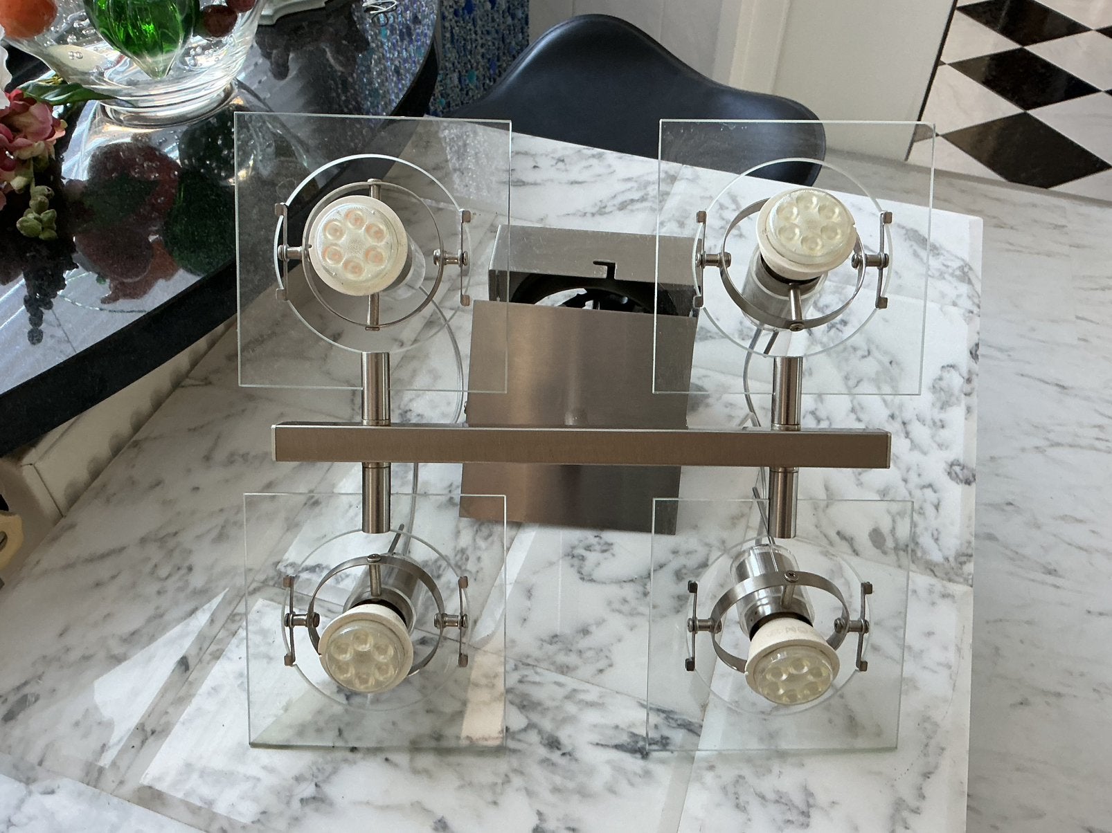 Plafondlamp met 4 led spotjes, Huis en Inrichting, Ophalen, Modern, Verstelbaar, Glas