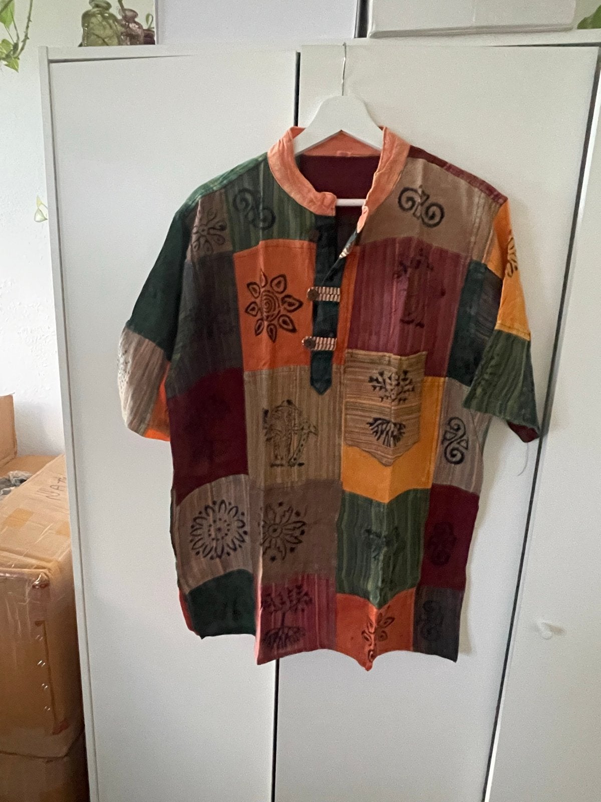 Unieke Patchwork Hippie Shirt - Maat L, Ophalen of Verzenden, Zo goed als nieuw, Maat 52/54 (L), Meerkleurig