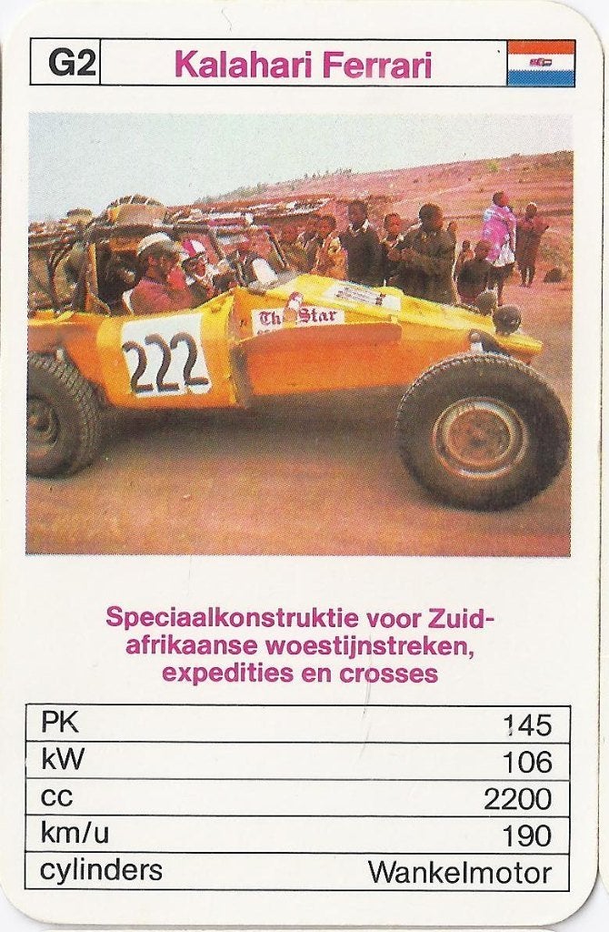 Kw3 autokaartje g2 kalahari ferrari, Ophalen of Verzenden, Gebruikt, Auto's