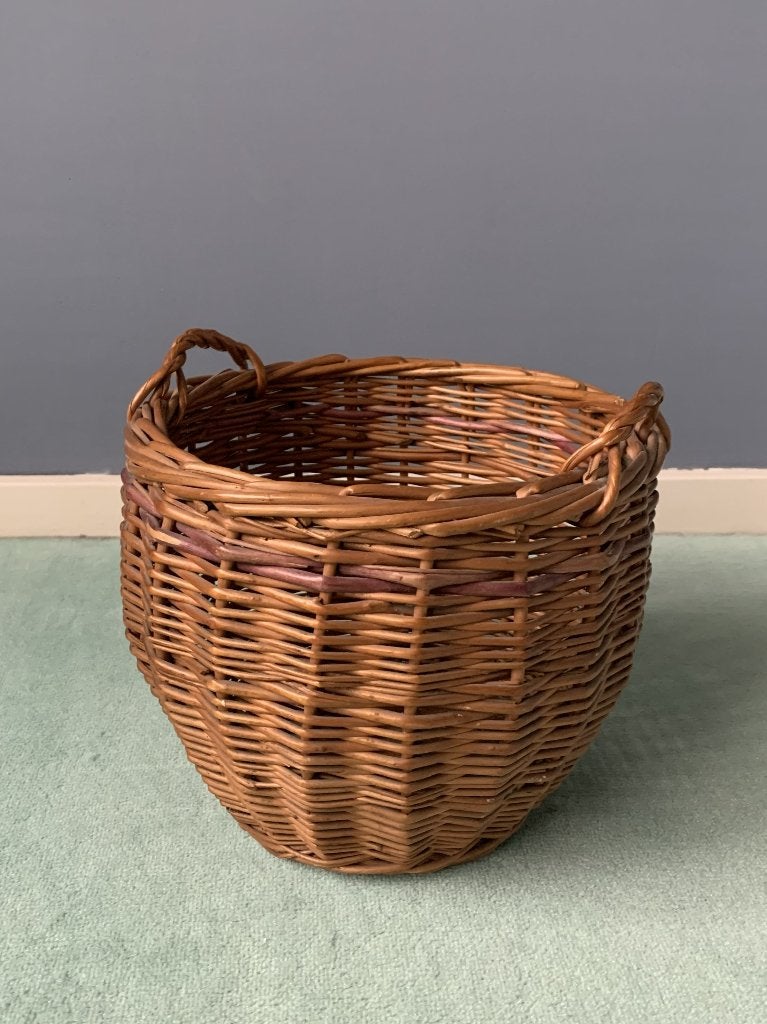 Ronde rieten MAND jaren 50 | RIET met hengsels | Vintage, Ophalen of Verzenden, Huis en Inrichting