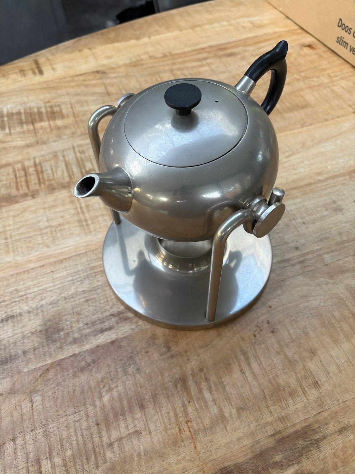 Vintage Theepot/Koffiepot met Warmhouder - Kantelbaar, Theepot/fluitketel, Gebruikt, Zilver, Ophalen of Verzenden
