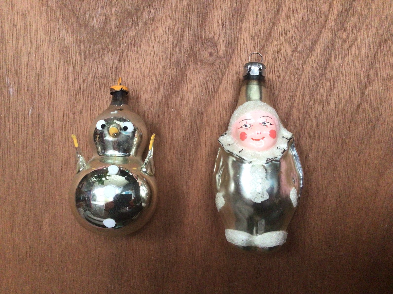 Twee antieke / vintage kerstballen, clown en sneeuwpop, glas, Diversen, Ophalen of Verzenden, Gebruikt