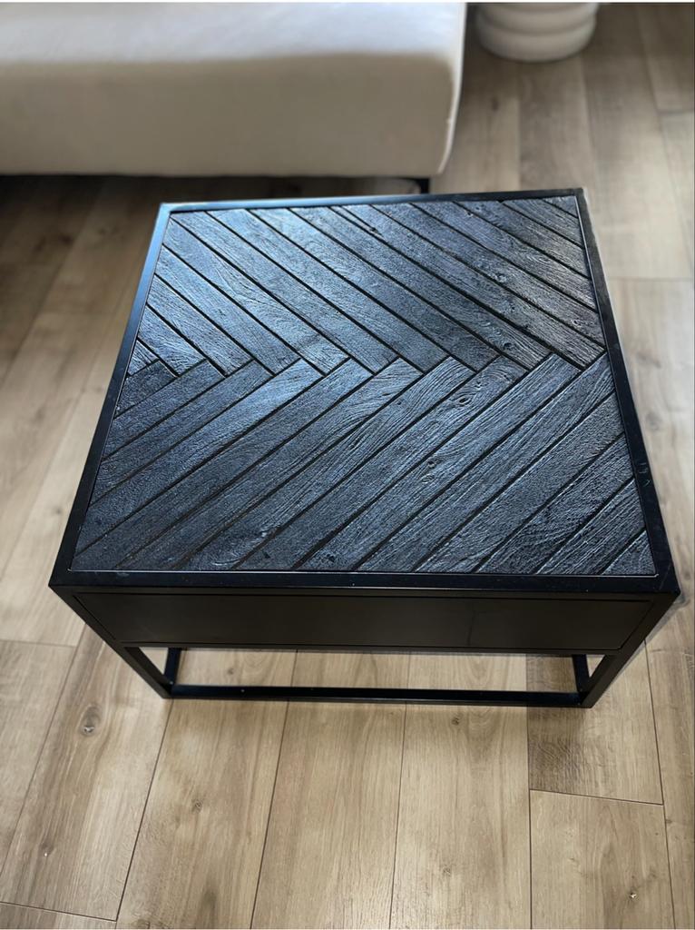 Vierkante mango houten salontafel met ijzeren frame, Ophalen, Gebruikt, Vierkant, 50 tot 100 cm