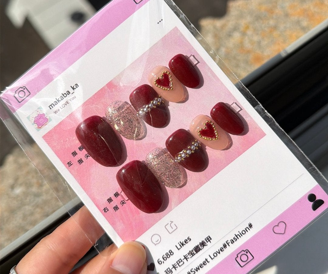 Nieuwe 3D Rode Wijn Kleur Press on Nagels, Ophalen of Verzenden, Nieuw, Overige typen