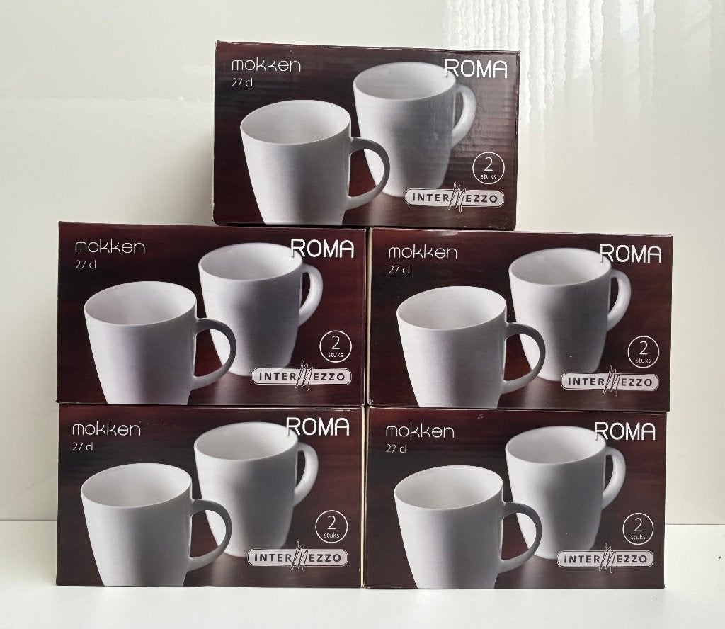 10 stuks Roma Inter Mezzo mokken - wit porselein NIEUW, Nieuw, Ophalen of Verzenden, Overige stijlen, Kop(pen) en/of Schotel(s)
