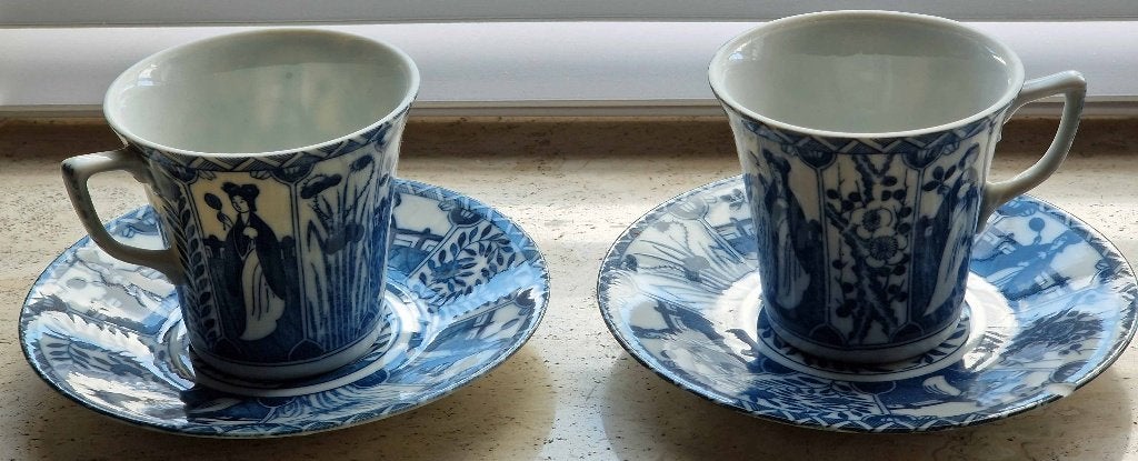 Set van 2 kop en schotels "lange Lijs", Ophalen of Verzenden, Zo goed als nieuw, Porselein, Kop en/of schotel