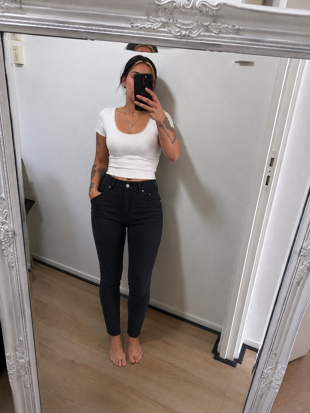 Pieces stretch broek, Kleding | Dames, Broeken en Pantalons, Zwart, Ophalen of Verzenden, Zo goed als nieuw, Maat 36 (S)