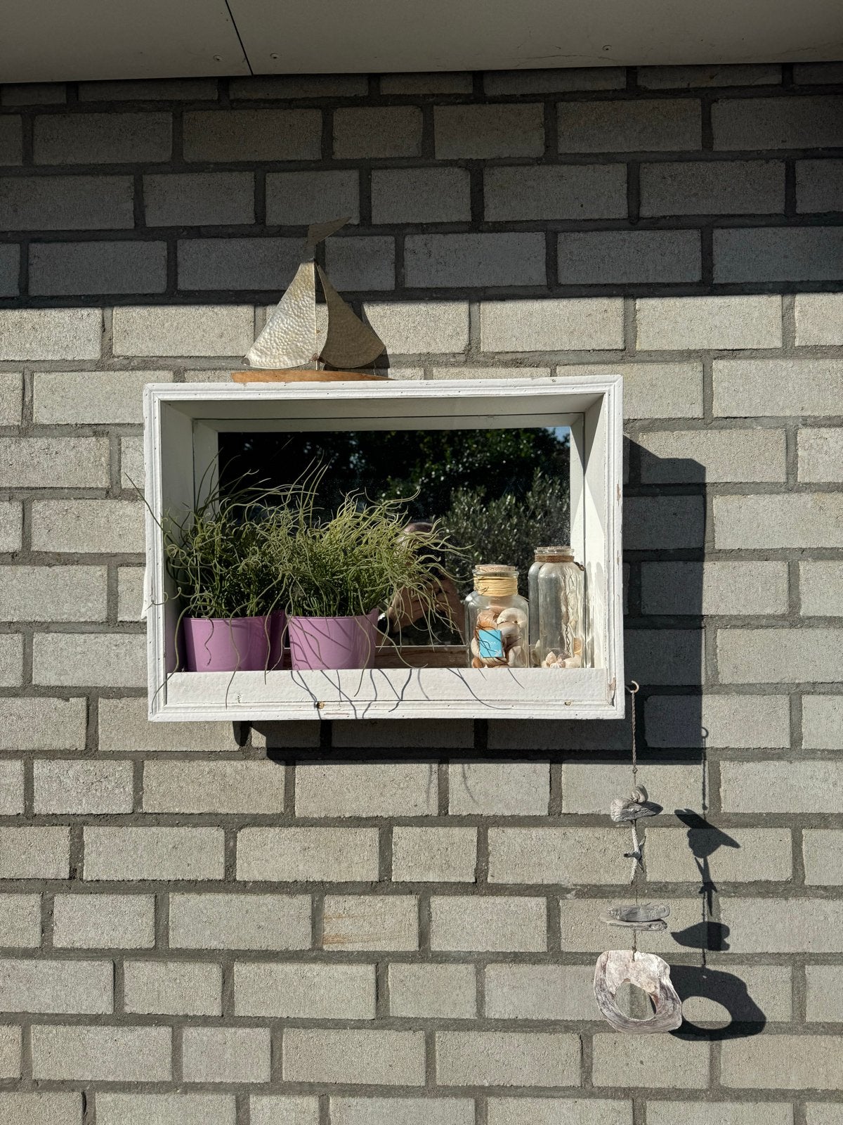 Brocante Spiegelkastje met maritieme decoratie, Ophalen, Gebruikt, Minder dan 100 cm, Rechthoekig
