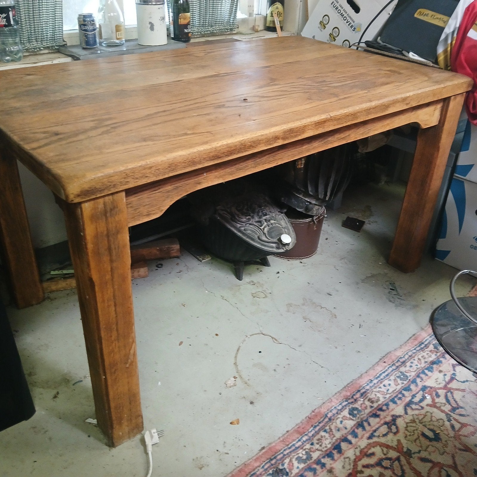 Koloniale eettafel met lade, Huis en Inrichting, Tafels | Salontafels, Ophalen, Gebruikt, 100 tot 150 cm, Eikenhout