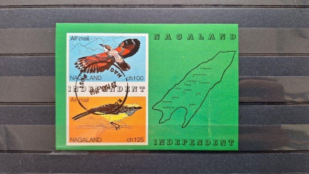 Nagaland herdenkingsvel 1969 Birds Quest for Independence, Ophalen of Verzenden, Gestempeld, Zuid-Azië