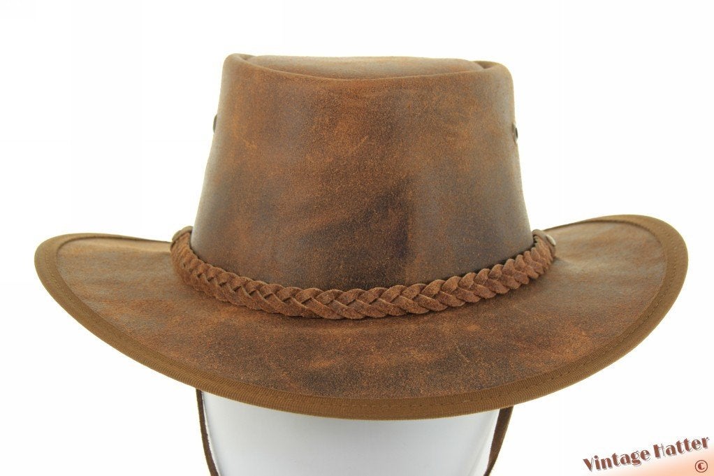Australische Western hoed Hawkins oranjebruin leer 56-57 new, Hoed, Nieuw, Ophalen of Verzenden, 57 cm (M, 7⅛ inch) of minder