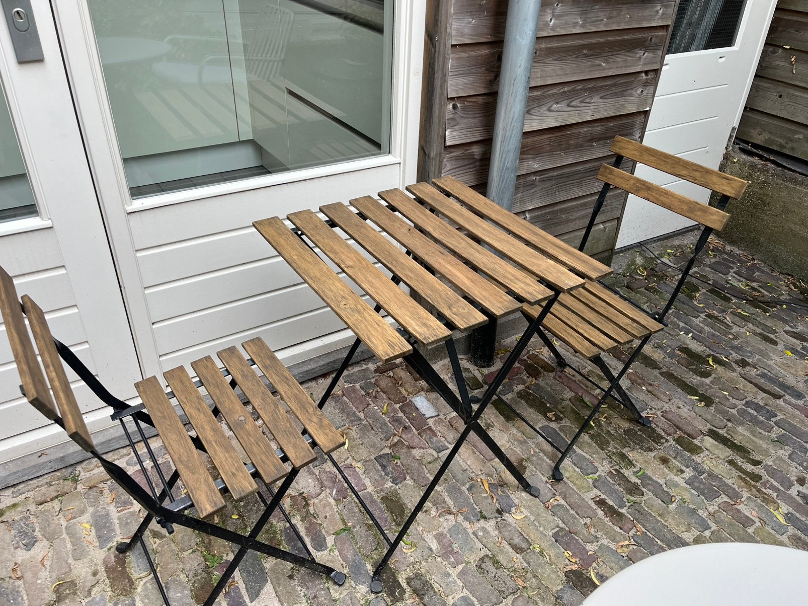 Houten bistro setje, Ophalen, Gebruikt, Hout, 2 zitplaatsen