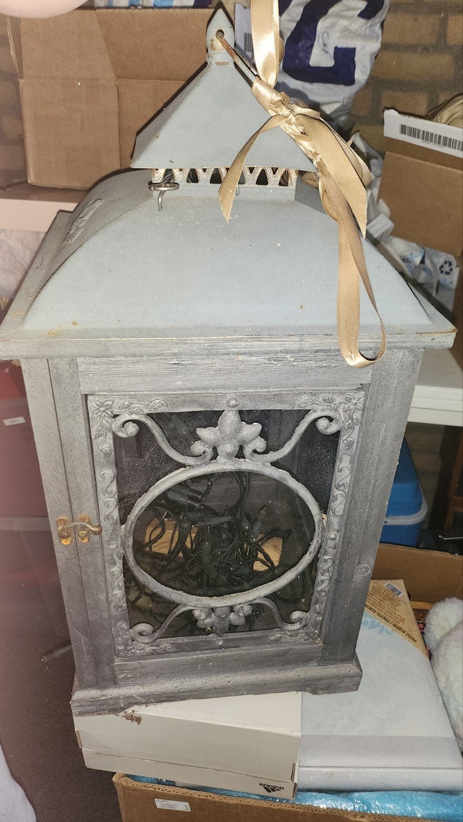 Grote decoratieve lantaarn met sfeervolle lichtjes, Ophalen, Gebruikt, Landelijk, Metaal