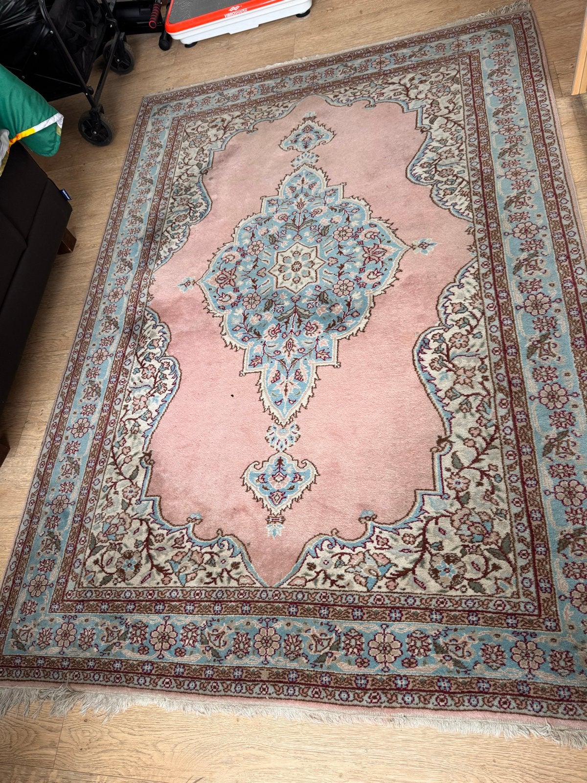 Prachtig handgeknoopt Perzisch tapijt met certificaat, Ophalen, Gebruikt, 100 tot 150 cm, Roze