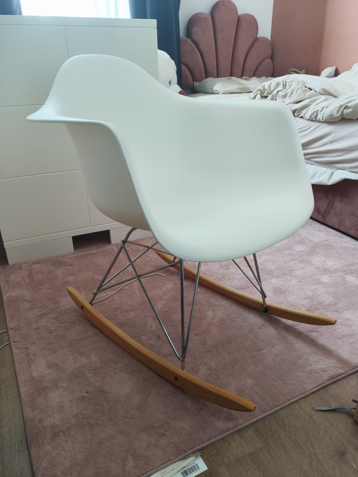Witte schommelstoel in Eames-stijl, Ophalen, Gebruikt, Hout, Wit