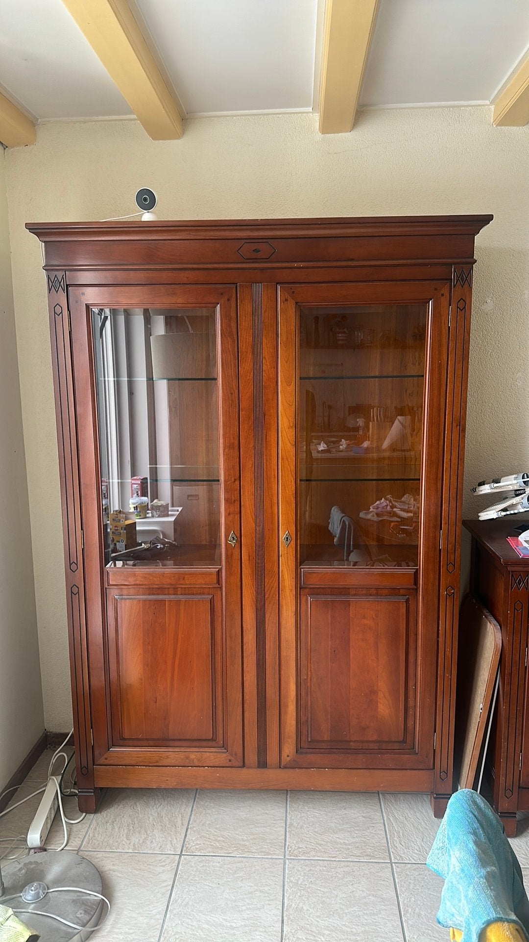 Mooie kersenhouten vitrinekast, Ophalen, 100 tot 150 cm, Klassiek, Kersenhout