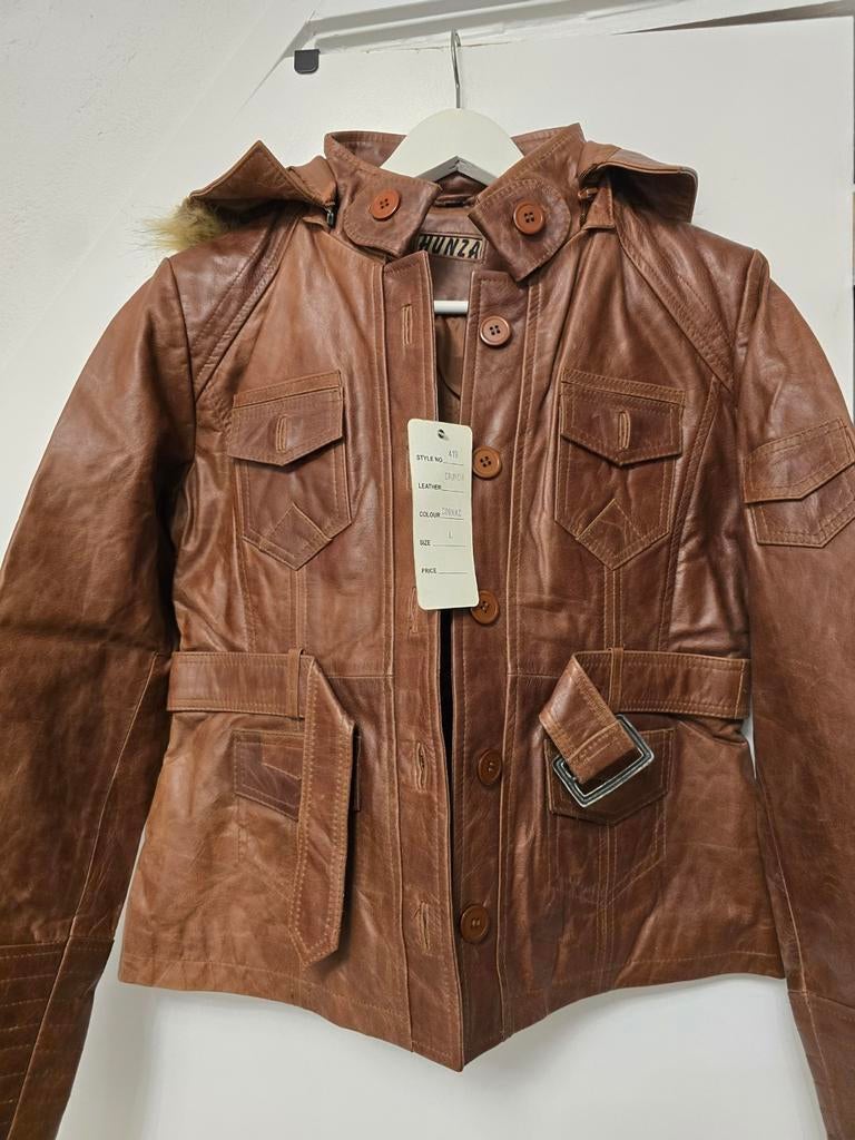 Hunza Leren Jas Cognac Maat L, Kleding | Dames, Jassen | Zomer, Bruin, Maat 42/44 (L), Nieuw, Ophalen of Verzenden