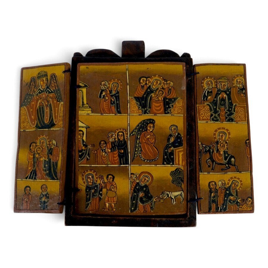 Processiekruis en houten reisicoon, Ethiopië, Antiek en Kunst, Ophalen of Verzenden